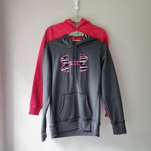 2 UNDER ARMOUR HOODIES | Gray, Pink | Women's Small | Draw String Sweatshirts